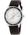 Versace Hellenyium Roloi Batarias me Mavro Dermatino Louraki GMT V11070017