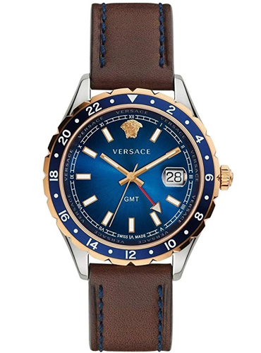 Versace Hellenyium Ρολόι Μπαταρίας με Καφέ Δερμάτινο Λουράκι GMT V11080017