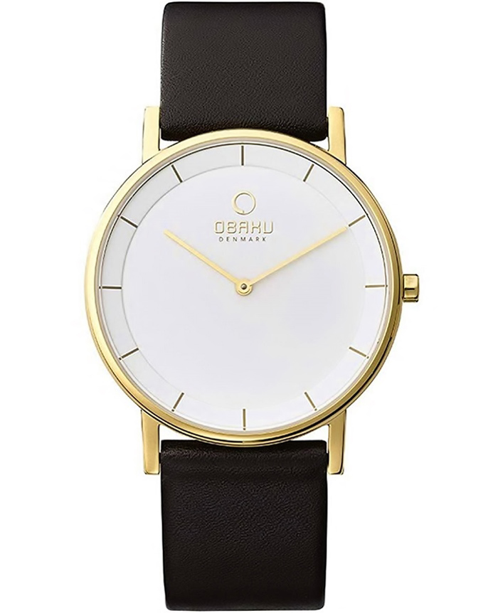 Obaku Roloi Batarias me Mavro Dermatino Louraki V143GXGWRB