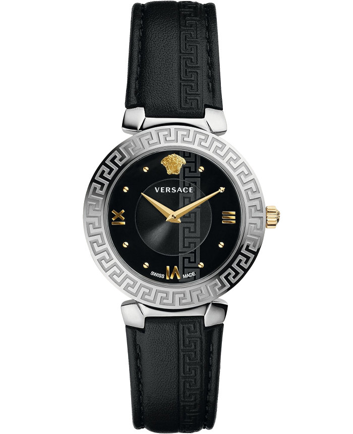 Versace Daphnis Roloi Batarias me Mavro Dermatino Louraki V16020017