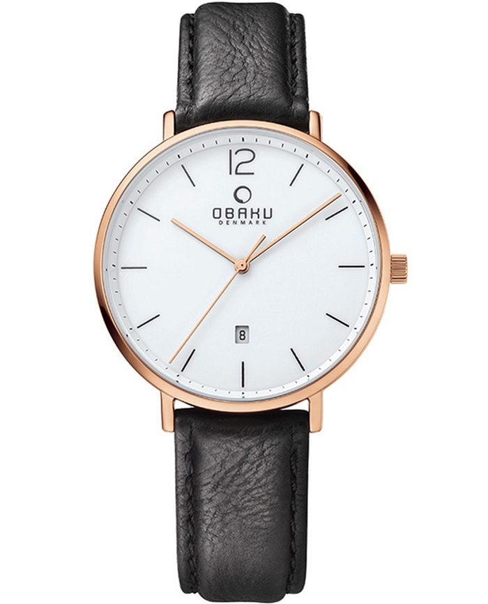 Obaku Roloi Batarias me Mavro Dermatino Louraki V181GDVWRB