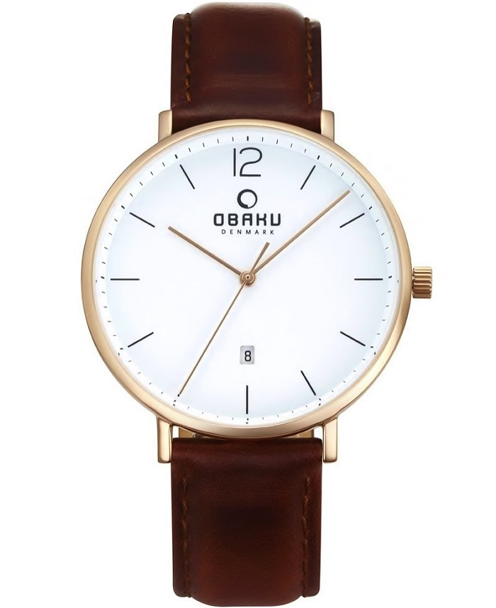 Obaku Roloi Batarias me Kafe Dermatino Louraki V181GDVWRN