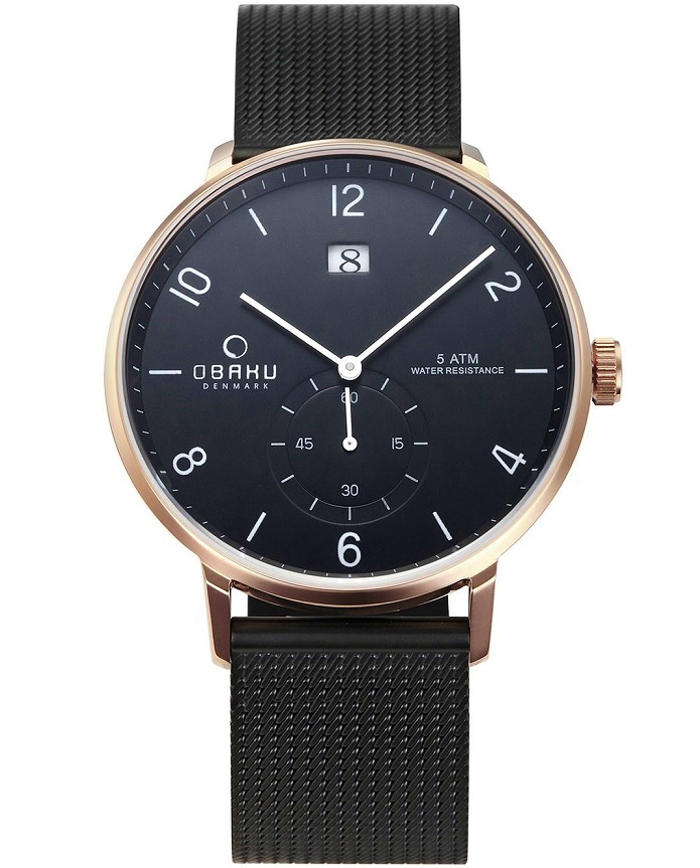 Obaku Roloi Batarias me Mavro Metalliko Brasele V190GDVBMB