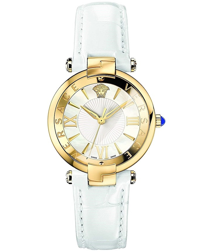 Versace Revive Roloi Batarias me Lefko Dermatino Louraki VAI030016