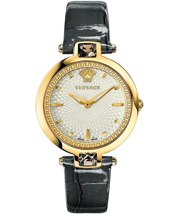 Versace Crystal Gleam Roloi Batarias me Ggri Dermatino Louraki VAN060016