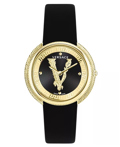 Versace Thea Roloi Batarias me Mavro Dermatino Louraki VE2CA0323