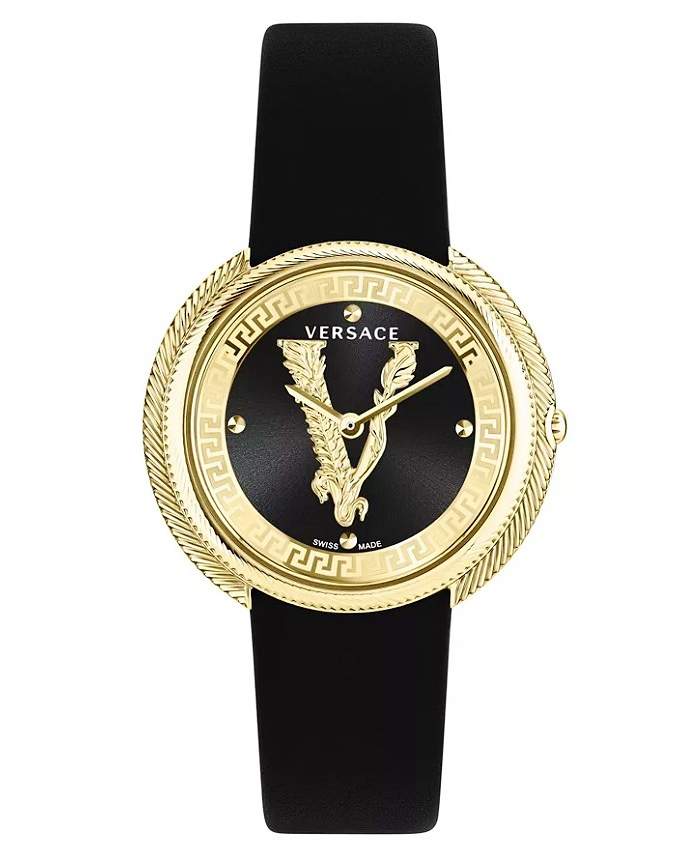 Versace Thea Roloi Batarias me Mavro Dermatino Louraki VE2CA0323