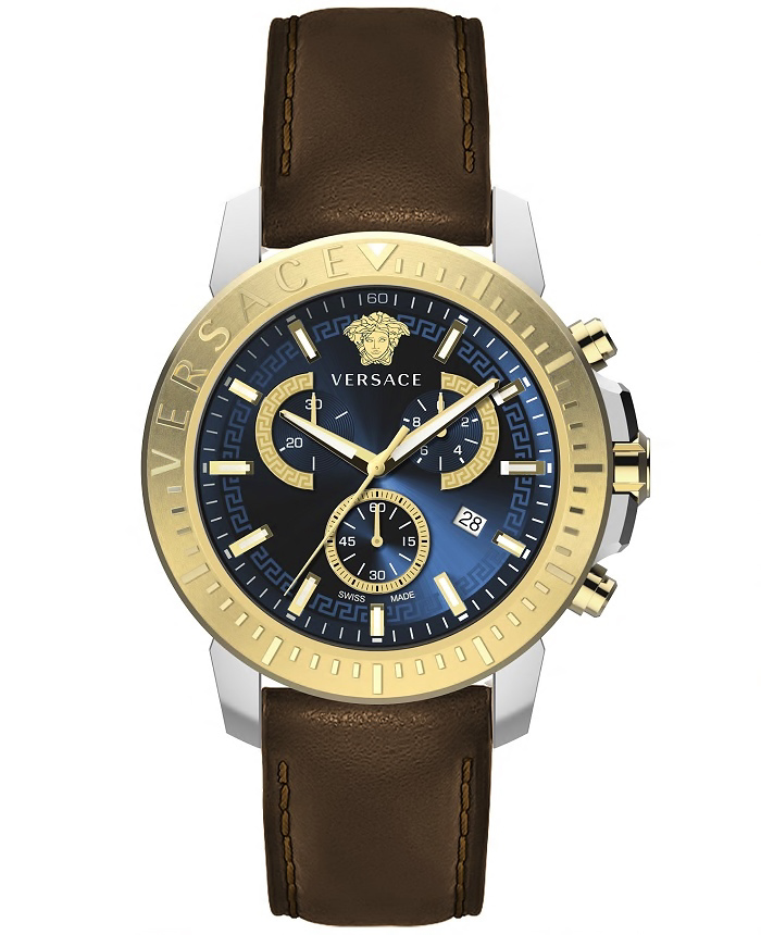 Versace New Roloi Xronogafos Batarias me Kafe Dermatino Louraki VE2E00221