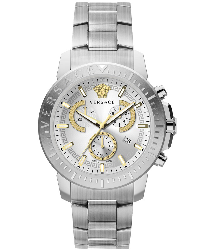 Versace New Roloi Xronogafos Batarias me Asimi Metalliko Brasele VE2E00321