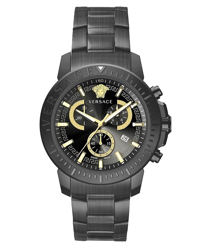 Versace New Roloi Xronogafos Batarias me Mavro Metalliko Brasele VE2E00621