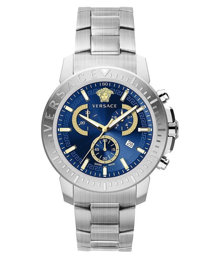 Versace New Roloi Xronogafos Batarias me Asimi Metalliko Brasele VE2E00721