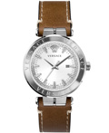 Versace Aion Roloi Batarias me Kafe Dermatino Louraki VE2G00121