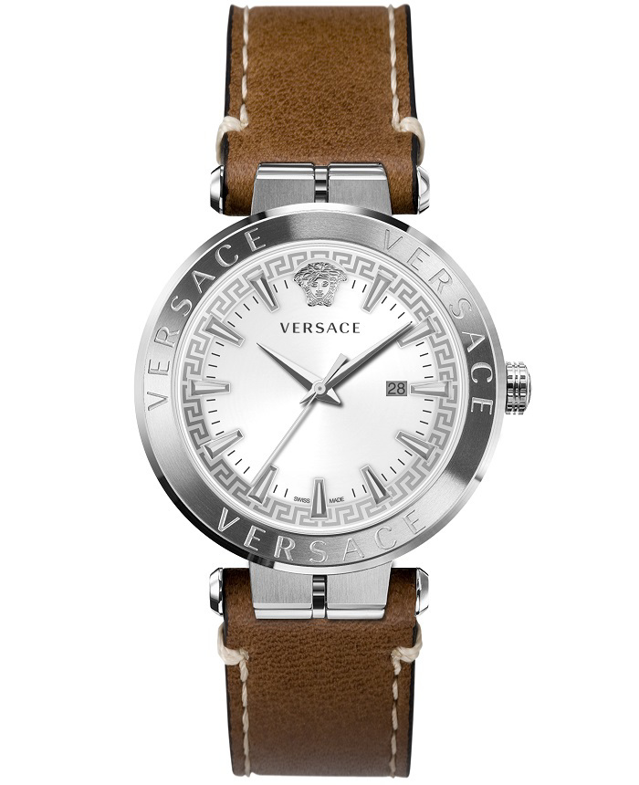 Versace Aion Roloi Batarias me Kafe Dermatino Louraki VE2G00121