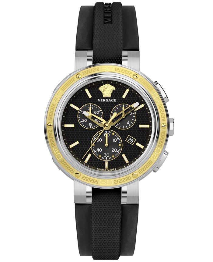 Versace V-Extreme Pro Roloi Xronogafos Batarias me Mavro Kaoutsouk Louraki VE2H00221
