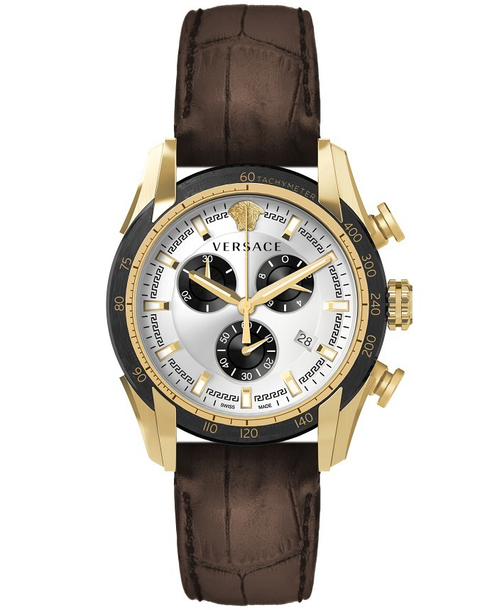 Versace V-Ray Roloi Xronogafos Batarias me Kafe Dermatino Louraki VE2I00221