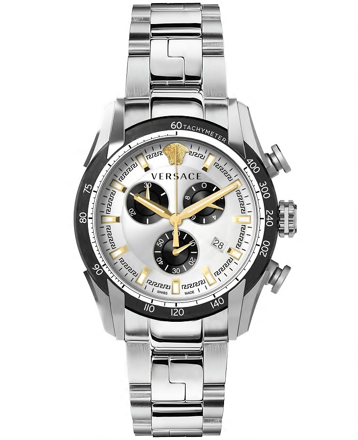 Versace V-Ray Roloi Xronogafos Batarias me Asimi Metalliko Brasele VE2I00321