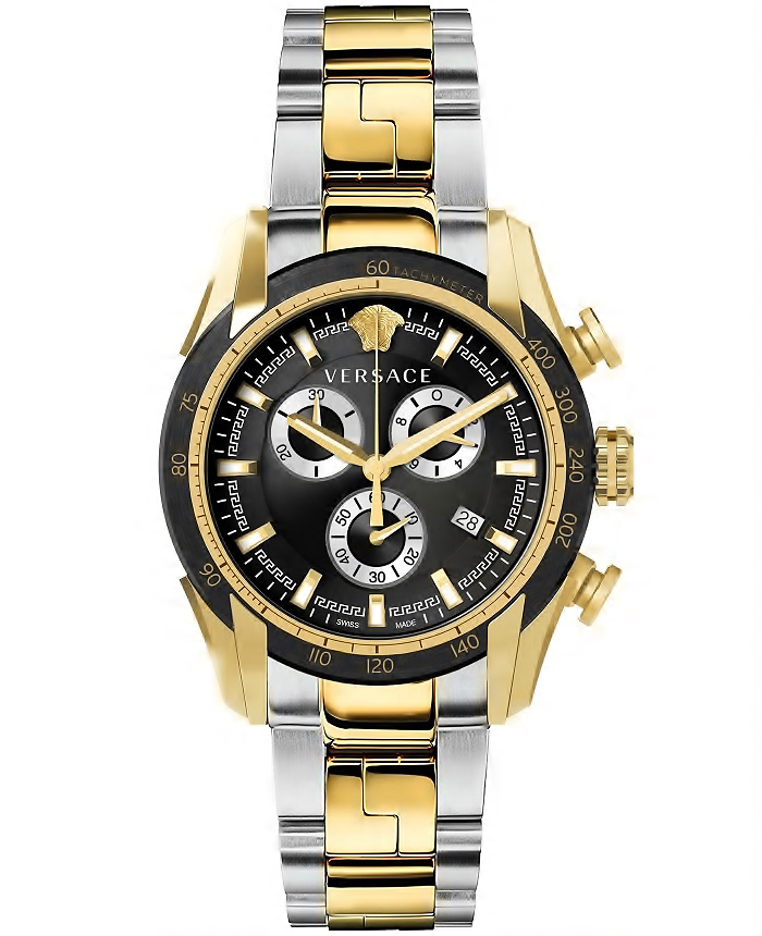 Versace V-Ray Roloi Xronogafos Batarias me Xruso / Asimi Metalliko Brasele VE2I00421
