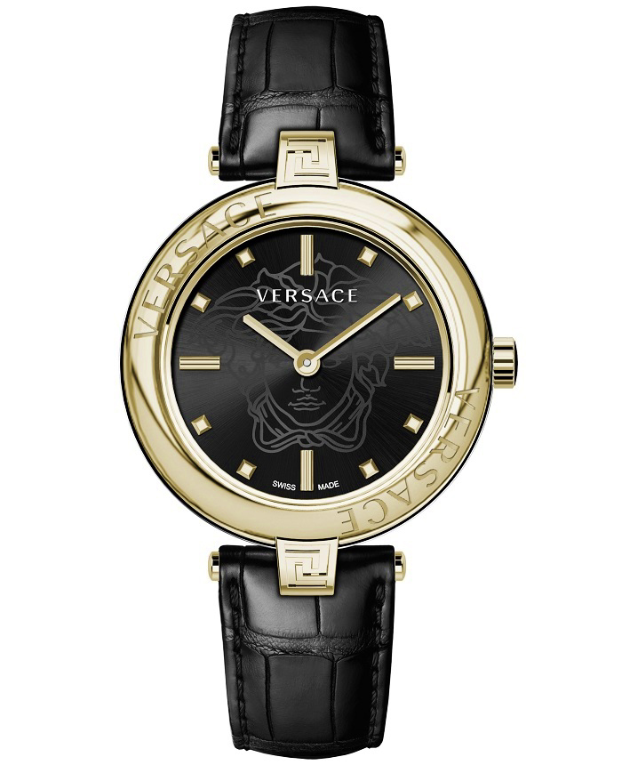 Versace New Roloi Batarias me Mavro Dermatino Louraki VE2J00421
