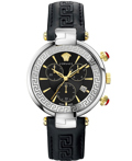 Versace Revive Roloi Xronogafos Batarias me Mavro Dermatino Louraki VE2M00121