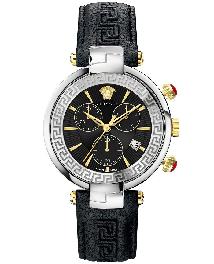 Versace Revive Roloi Xronogafos Batarias me Mavro Dermatino Louraki VE2M00121