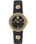 Versace V-Tribute Roloi Batarias me Mavro Dermatino Louraki VE2P00222