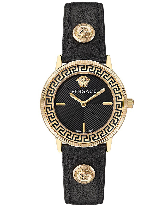 Versace V-Tribute Roloi Batarias me Mavro Dermatino Louraki VE2P00222