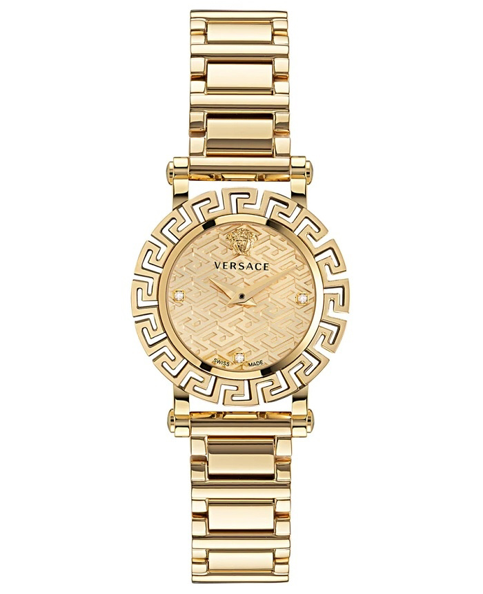 Versace Greca Glam Diamonds Roloi Batarias me Xruso Metalliko Brasele VE2Q00422