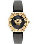 Versace La Medusa Roloi Batarias me Mavro Dermatino Louraki VE2R00122