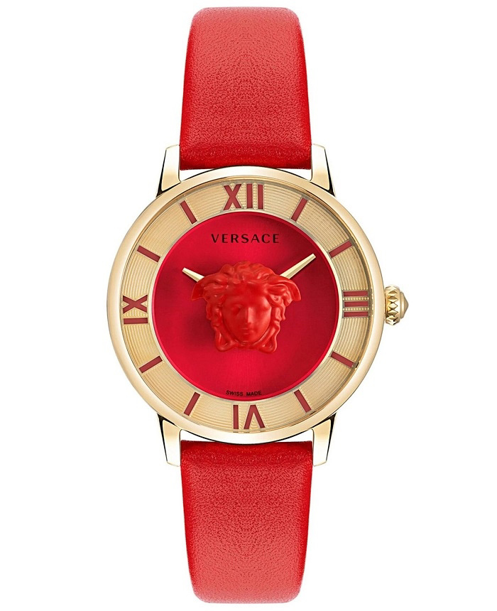 Versace La Medusa Roloi Batarias me Kokkino Dermatino Louraki VE2R00722
