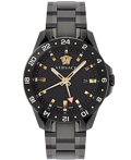 Versace Sport Tech GMT Roloi Batarias me Mavro Metalliko Brasele VE2W00622