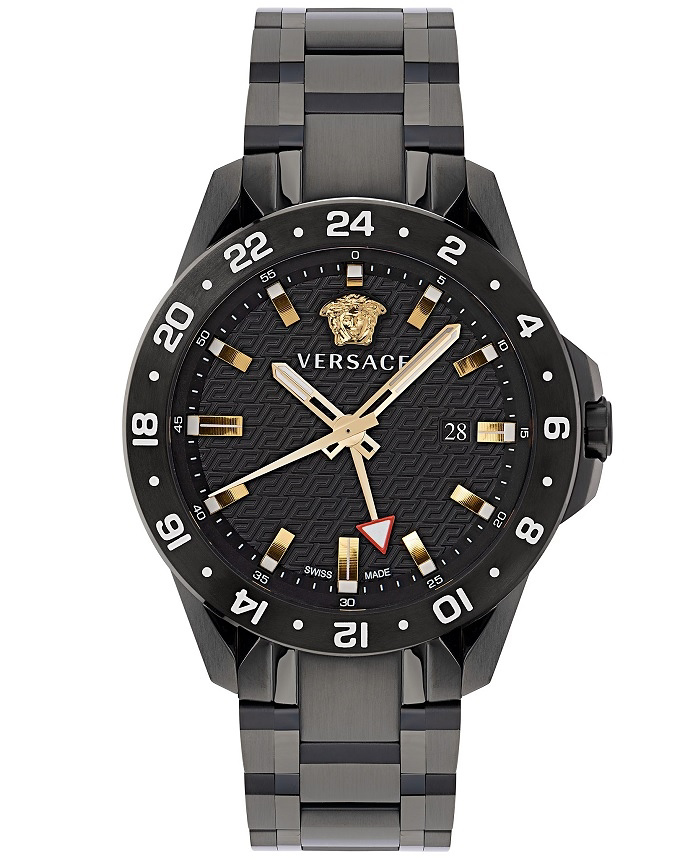 Versace Sport Tech GMT Roloi Batarias me Mavro Metalliko Brasele VE2W00622