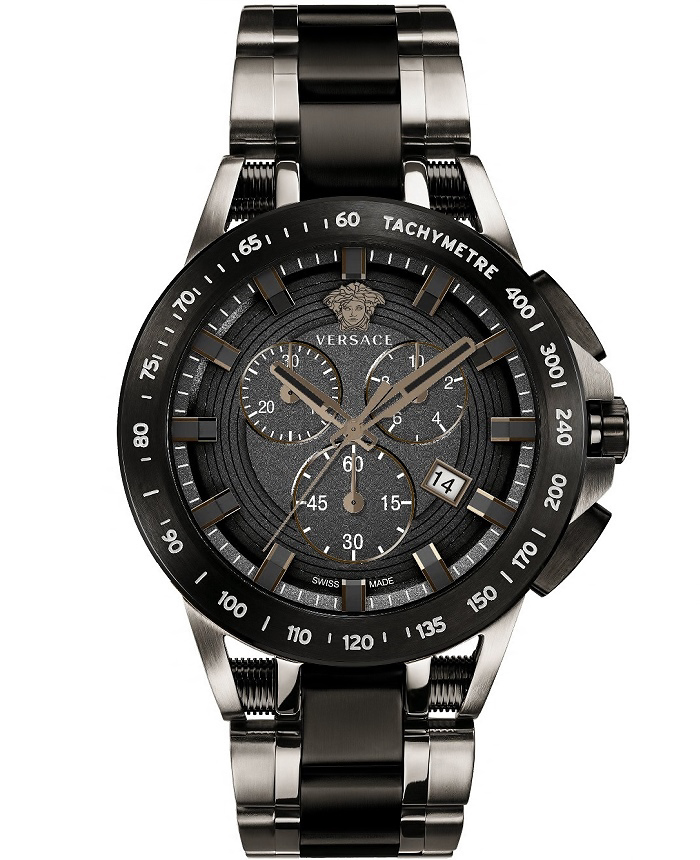 Versace New Sport Tech Roloi Xronogafos Batarias me Mavro / Asimi Metalliko Brasele VE3E00921