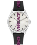 Versace V-Vertical Roloi Batarias me Mavro Kaoutsouk Louraki VE3H00122