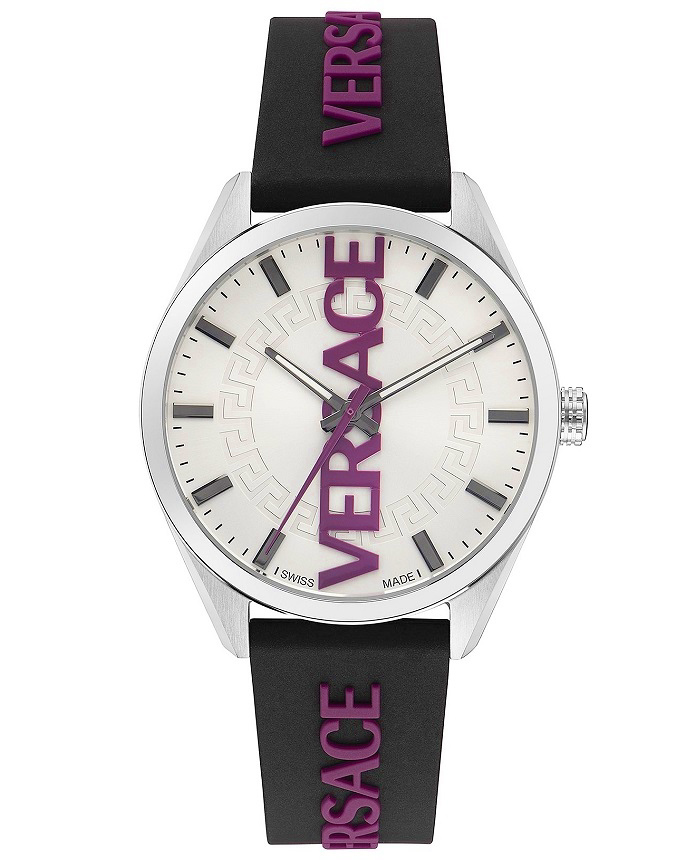Versace V-Vertical Roloi Batarias me Mavro Kaoutsouk Louraki VE3H00122