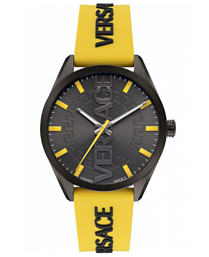 Versace V-Vertical Roloi Batarias me Kitrino Kaoutsouk LourakiVE3H00222