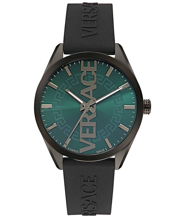 Versace V-Vertical Roloi Batarias me Mavro Kaoutsouk Louraki VE3H00322