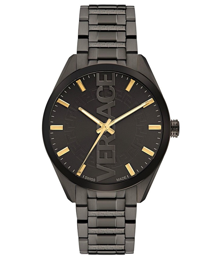 Versace V-Vertical Roloi Batarias me Mavro Metalliko Brasele VE3H00522
