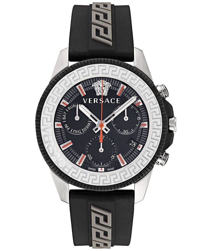 Versace Greca Action Roloi Xronogafos Batarias me Mavro Kaoutsouk Louraki VE3J00222