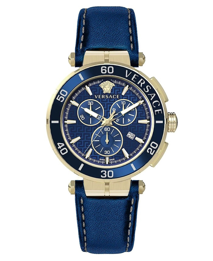 Versace Greca Roloi Xronogafos Batarias me Ble Dermatino Louraki VE3L00322