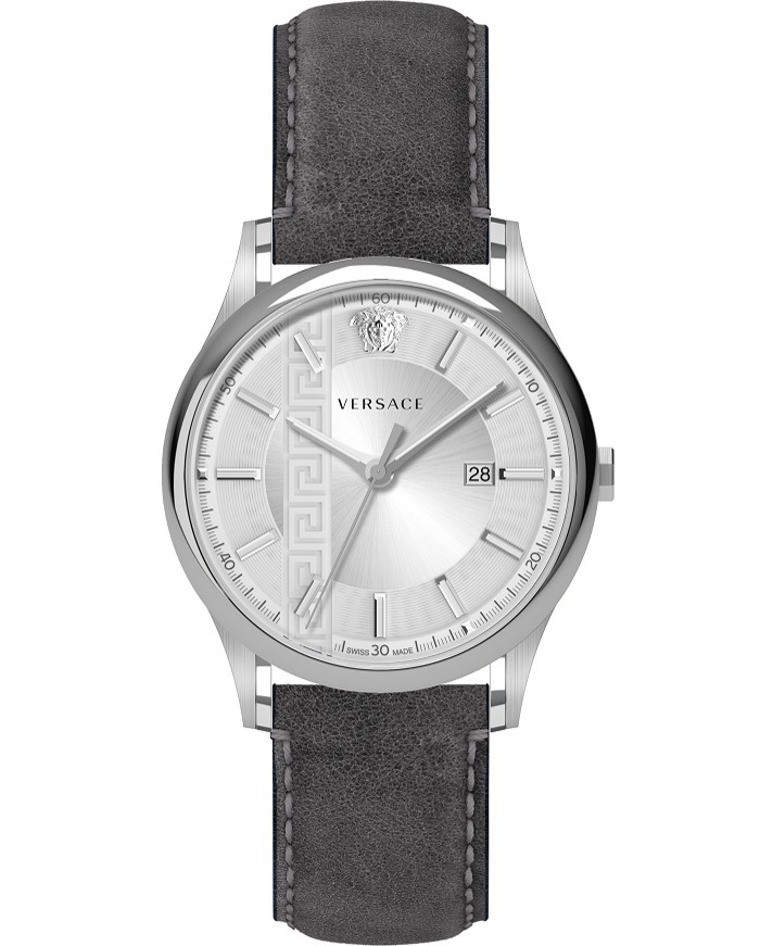 Versace Aiakos Roloi Batarias me Ggri Dermatino Louraki VE4A00120