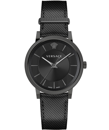 Versace V-Circle Ρολόι Μπαταρίας με Μαύρο Δερμάτινο Λουράκι VE5A00220