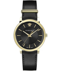 Versace V-Circle Roloi Batarias me Mavro Dermatino Louraki VE5A00320