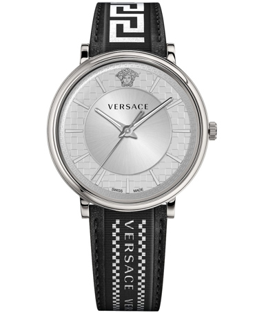 Versace V-Circle Gent Ρολόι Μπαταρίας με Μαύρο Δερμάτινο Λουράκι VE5A01021