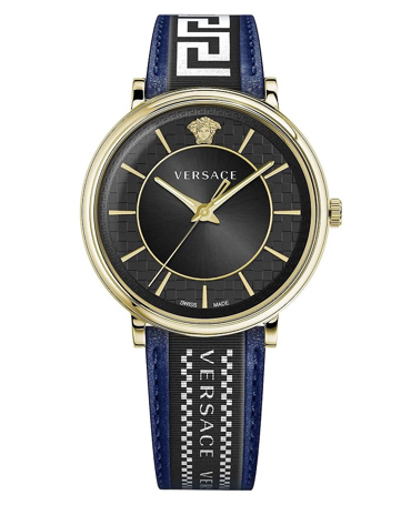 Versace V-Circle Ρολόι Μπαταρίας με Μπλε Δερμάτινο Λουράκι VE5A01521