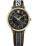 Versace V-Circle Roloi Batarias me Kafe Dermatino Louraki VE5A01721