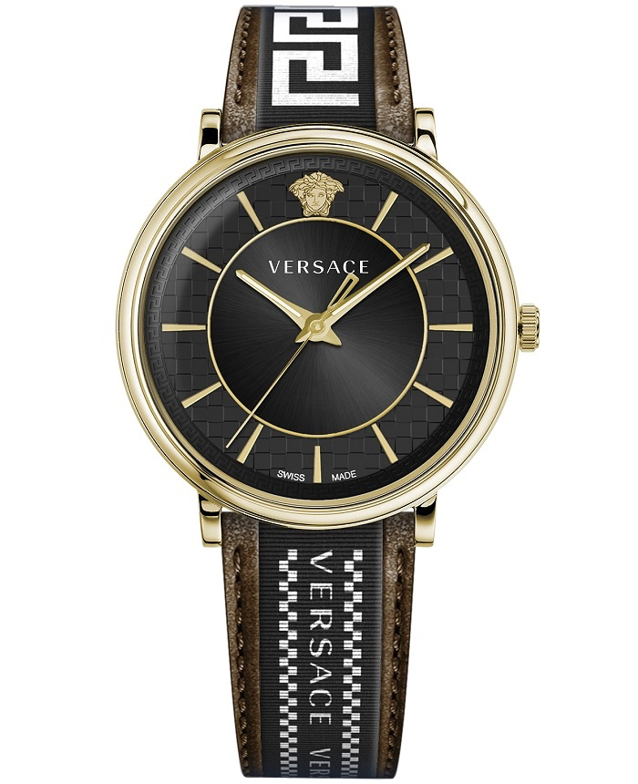 Versace V-Circle Roloi Batarias me Kafe Dermatino Louraki VE5A01721