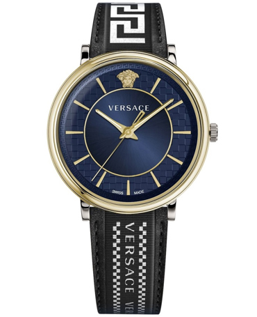 Versace V-Circle Gent Ρολόι Μπαταρίας με Μαύρο Δερμάτινο Λουράκι VE5A01821