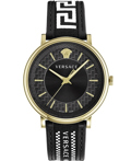 Versace V-Circle Roloi Batarias me Mavro ufasmatino Louraki VE5A01921