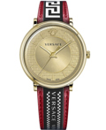 Versace V-Circle Gent Roloi Batarias me Kokkino Dermatino Louraki VE5A02021