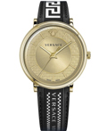 Versace V-Circle Gent Roloi Batarias me Mavro Dermatino Louraki VE5A02121